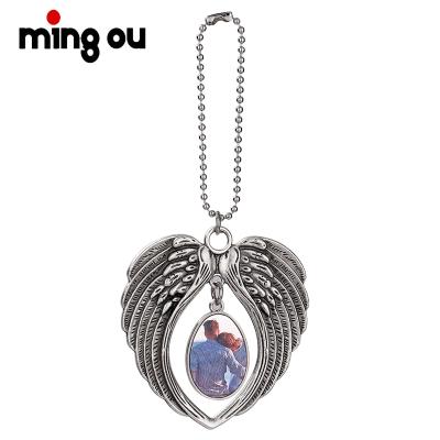 China Wings Double Sided Double Sided Car Angel Metal Sublimation Decoration Sublimation Car Ornament Hanging Pendant for sale