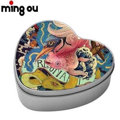 China Gift & Best Selling Craft DIY Printed Heart Shaped Packaging Gift Flip Sliding Top Iron Tin Box Sublimation for sale