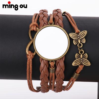 China Vintage Valentine Sublimation Blanks Leather Bracelet Jewelry Alloy PU Leather DIY Couple Bracelets for sale