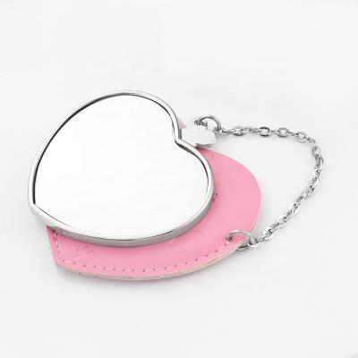 China Lighted Heart Shape Compact Mirrors Blank Heat Sublimation Printing Pink Pocket Mirror Custom for sale