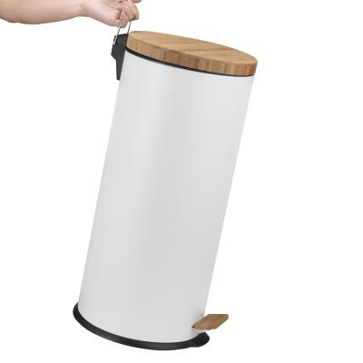 China White Gallon 30L Buffet Pedal Bin Sustainable With Bamboo Lid for sale