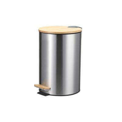 China Sustainable Household 5L Round Pedal Waste Bin With Bamboo Lid for sale