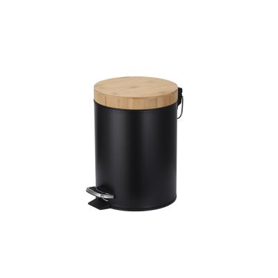 China Pressing standard hot type spun stainless steel step bin bamboo dust bin with cover for sale