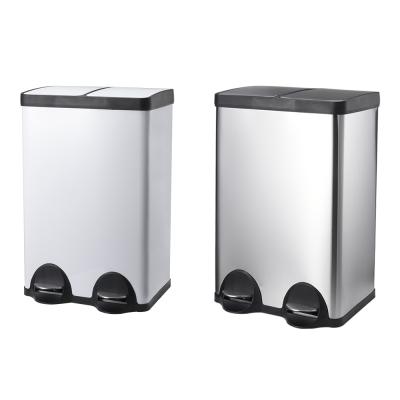 China 60 Liter Kitchen Stainless Steel Double Compartment Trash Can Home Sustainable Recycling Bin for sale