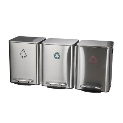 China Sustainable Home Apartment Kitchen 3 Compartment Stainless Steel Recycling To Recycle Trash Can Bin 3 Compartments for sale