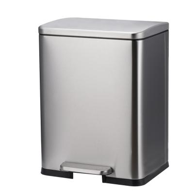 China 9L 12L 15L 20L 30L Stainless Steel Rectangle Pedal Sustainable Trash Can With Soft Closing for sale