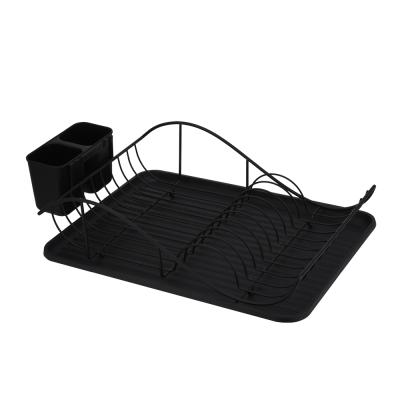 China Sustainable Kitchen Countertop Iron In Black Paint Dish Drying Rack With Cart And Utensil Drainer for sale