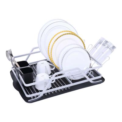 China Sustainable Kitchen Aluminum Dish Rack With Tray Dish Drainer Rack For Dish Bowl Cups Spoon for sale