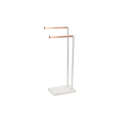 China Fashion Bathroom Ware Double Bars Stainless Steel Steel Towel Rack With Rose Gold Hanger for sale