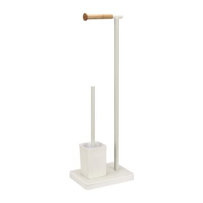 China Modern Fashionable Design Stainless Steel Metal Toilet Brush With Bamboo Paper Holder for sale