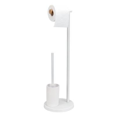 China Modern Bathroom Decorative Metal Toilet Brush and Holder Toilet Paper Brush with Bamboo Paper Holder for sale