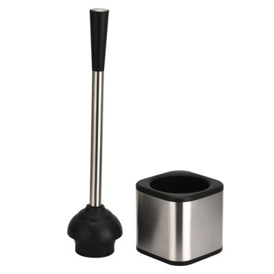 China Modern Square Style Stainless Steel Toilet Rubber Plunger With Holder For Bathroom for sale