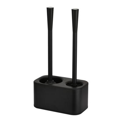 China Sustainable Luxury Black Metal Toilet Plunger With Holder And Modern Toilet Brush for sale