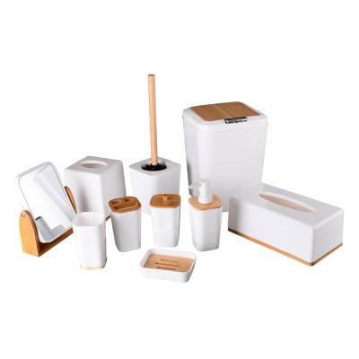 China Sustainable Hot Sale Home Use Stylish Square Bamboo Bathroom Accessories Set for sale