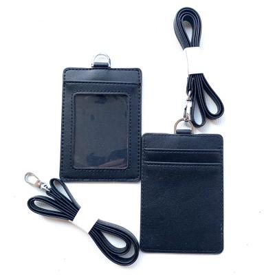 China Fashion Wholesale Company Staff Card Holder PU Business ID Leather Card Holder with Rope for sale