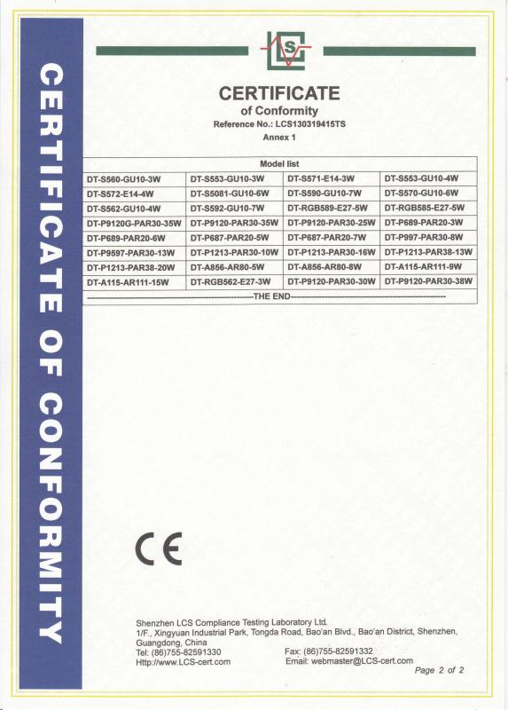 CE LVD 2 of LED Spot Light - Shenzhen Dayton Technology Electronics Co., Ltd.