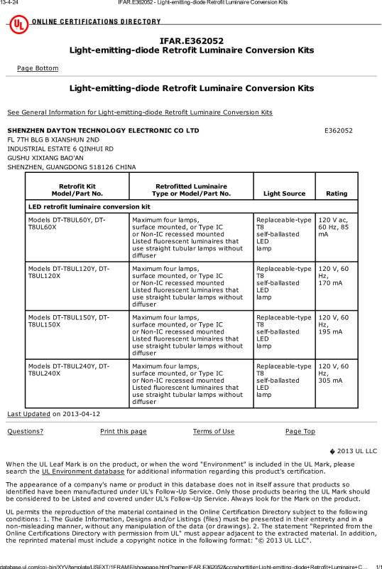 UL of LED tube - Shenzhen Dayton Technology Electronics Co., Ltd.