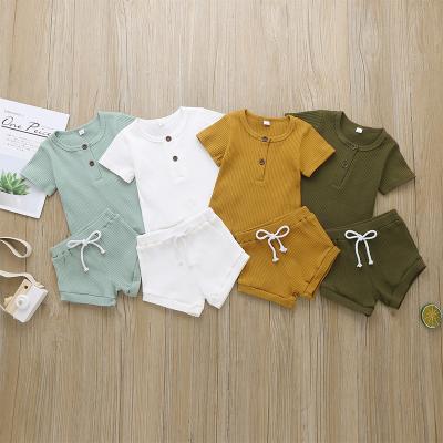 China Breathable baby sets girl outfit summer two-piece sleeveless top shirt + shorts soft cotton children's clothing baby material clothes for sale