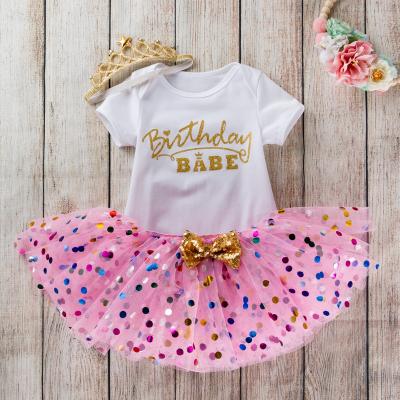 China Antibacterial Baby Girls Dress Designs Pretty 1 2 Years First Birthday Party Wear Baby Girls Tutu Dress for sale