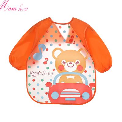 China Viable Anti-Dressing Baby Eating Clothes Long Sleeve Pouch Baby Bibs Silicone Eco Friendly Bib With Print for sale