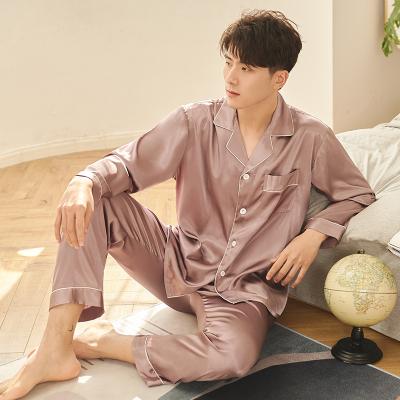 China 2021 QUICK DRY Silk Sleepwear Suit For Boys Men's Silk Pajamas 2pcs Long Sleeve Men's Pajamas for sale