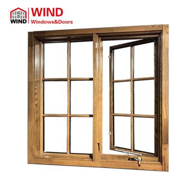 China Swing Customized Foldable Aluminum Clad Window Grill Windows Crank Handle American Casement Window Double Glazing Wood Window for sale