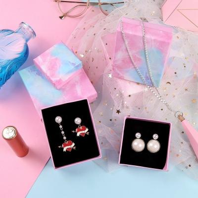 China Handmade Wholesale Pink Marble Jewelry Gift Box Packaging For Necklace And Earring for sale