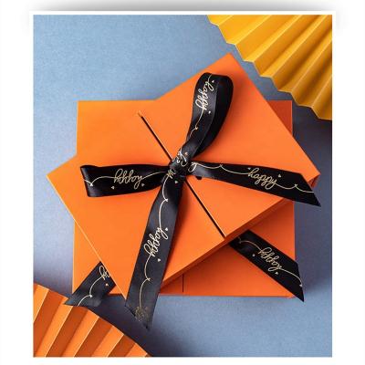 China Biodegradable Double Side Open Ribbon Closure Gift Packaging Box Orange Cardboard Perfume Box For Valentine for sale