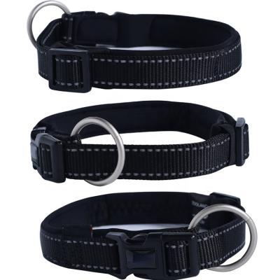 China Sustainable Pet Accessories Supplies Two Line Reflective Nylon Dog Collar Metal Buckle for sale