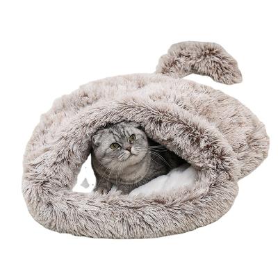 China Winter Breathable Cat Sleeping Bag Bed Warm Fleece Cat Bedding Washable Taigeer Cat Bed Long Plush Soft Pet Bed for sale