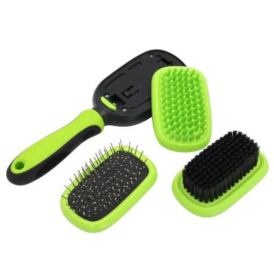 China Viable Dog Massage Brush Cat Hair Pet Brush Kit Stainless Steel Detangler Deshedding Removal and Tpr Green Grooming Knot Cutter Dog Massage Brush for sale