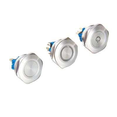 China Stainless/Chrome Plated 30mm Brass Ring Type Momentary|Latching Head Pin Terminal Waterproof Big Face Flat Push Button Switch for sale