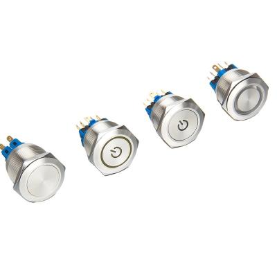 China Stainless/Chrome 25mm Metal Plated Brass Push Button Switch Led Momentary Car Switches Fixing 2no2nc Resettable Switch for sale