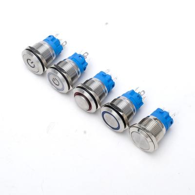 China Stainless/Chrome Plated 16mm Ring Illuminated Latching 4 Pins Brass High Quality Push Button Switch for sale