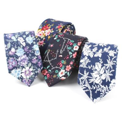 China Custom Cotton Plant Flower Ties And Pocket Square 6cm Skinny Thin Ties for sale