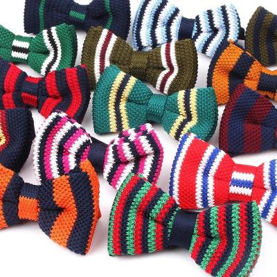 China Striped Men Knit Bow Tie Classic Knitted Bowtie For Men Women Adult Casual Striped Bow Ties For Business Wedding Scarves Boys Ties for sale