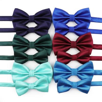 China Colorful Satin Butterfly Bowtie Set Men Women Kids Parent-child Solid Polyester Party Dinner Wedding Wedding Accessory Burgundy Red Bow Tie Gift for sale