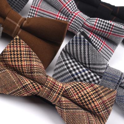 China Mens Checked Plaid Mens Ties And Pocket Square Price Bowties Cotton Bowties Fashionable Cheap Bow Tie for sale