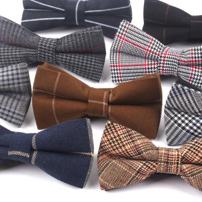 China Bowtie And Handkerchief 100% Cotton Checked Tie Set Handkerchief Custom Men Sets Wholesale Mens Bow Ties for sale