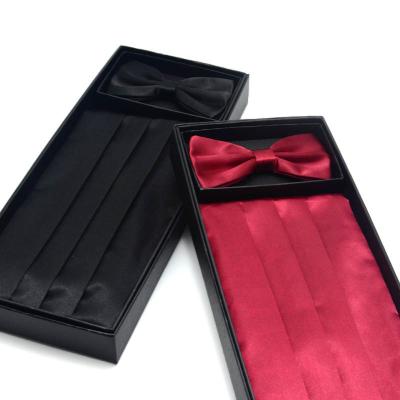 China Luxury Pure Red Simple Square Bow Tie And Pocket Wide Bowtie Party Wedding Sash Set Adult Mens Formal Set Tuxedo Wide Sash for sale