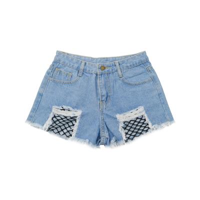 China Sexy Women Cowboy Ragged Zipper Button Pockets Skinny Denim Shorts Windproof Grids for sale