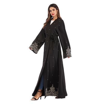 China Muslim Abaya Women Long Wrap Beaded Embroidered Arabic Cardigan S-2XL for sale