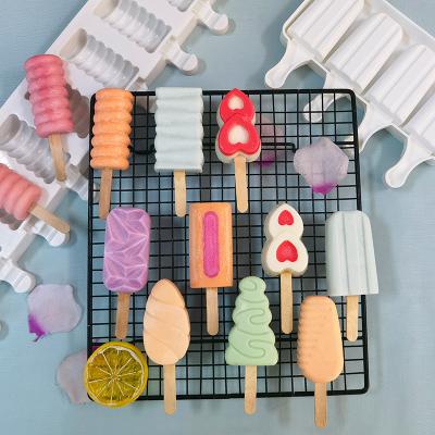 China High Quality Viable Amazon DIY Hot Sale Kids Silicone Ice Cream Mold Popsicle Mold With Wooden Stick for sale