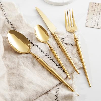 China Viable 304 Spanish Western Style Stainless Steel Hotel Supplies Hotel Steak Knife Fork Spoon Gold Flatware Set Viable Silverware for sale