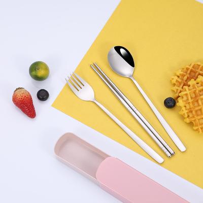 China Student Tableware 304 Chopsticks Spoon Fork Premium Gifts Supporting Logo Set Three-Piece Portable Viable Stainless Steel for sale