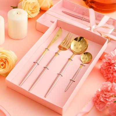 China New Viable Stainless Steel Portuguese Flatware Food/Bright Western Steak Knife, Fork And Spoon 4Pcs Cutlery Gift Set for sale