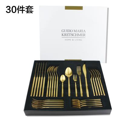 China Gift Box 30 Pce / 68 Pce Sustainable High End Flatware Set 304 Stainless Steel Silverware Fork Spoon Titanium Plated Cutlery Set for sale