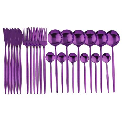 China Sustainable 24pcs Stainless Steel Purple Cutlery Set For Wedding 24 Pieces Rustic Flatware for sale