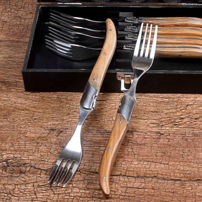 China Viable Wooden Cutlery and Fork Handle Set Stainless Steel Handle Steak Knife Flatware Western Style Olive Wood Set with Gift Box for sale