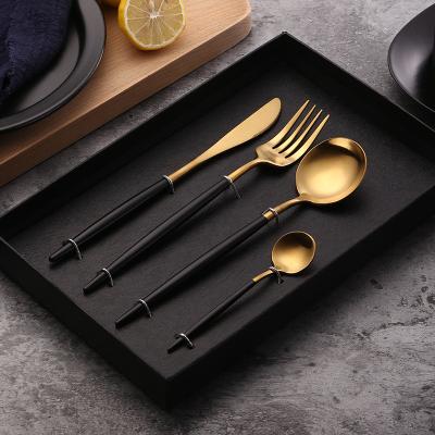 China Viable High Quality 4 Pieces Stainless Steel Flatware Set Knife Fork Spoon Silverware Set Gold Flatware Set With Gift Box for sale